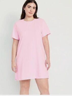 Crewneck T-Shirt Dress in Pink, 100% Cotton